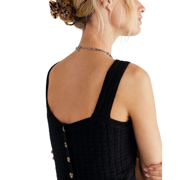 Free People Beach Short & Sweet Mini Button Back Knit Dress in Black - Size M - Picture 5 of 15